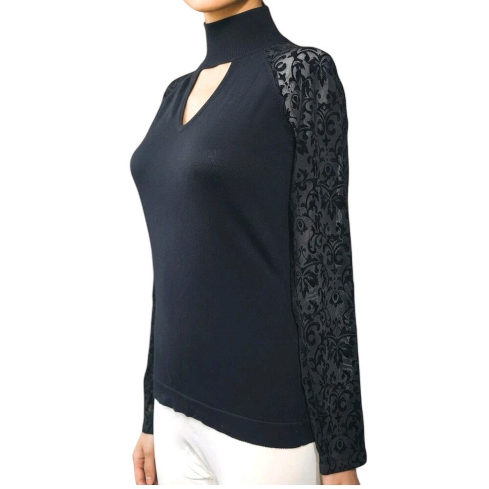 Lace Sleeve Black Keywhole Shirt Goth Grunge Womens Size Small August Silk